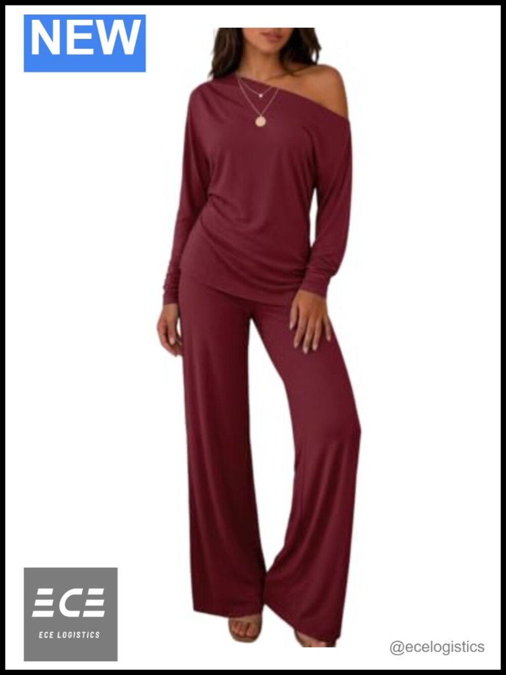 Women's 2 Piece Lounge Set Long Sleeve Top & Wide Leg Pants Matching Outfit